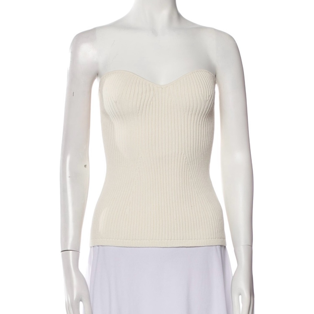 KHAITE Off-White Strapless Ribbed Top